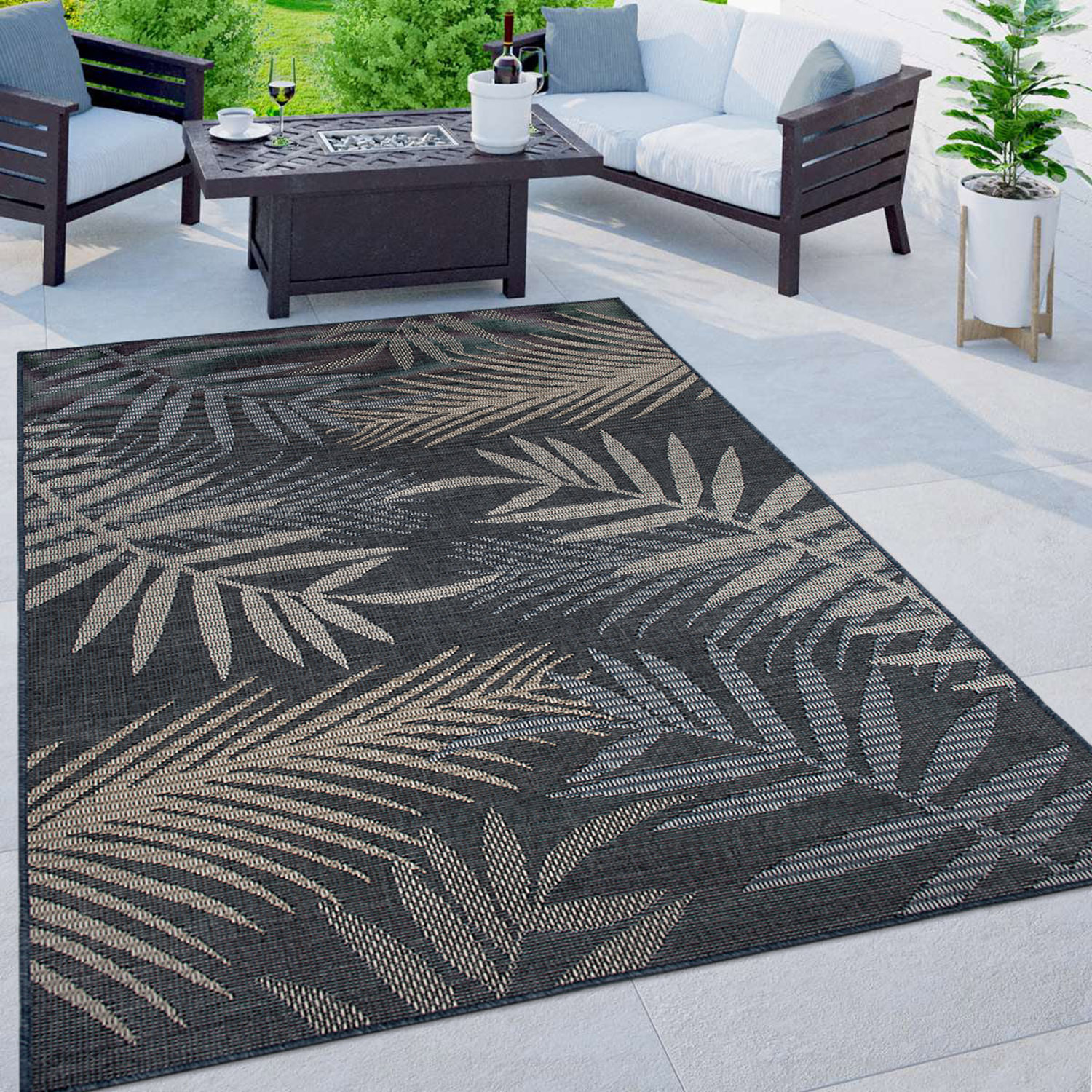 Rugshop Indoor Outdoor Rug Bahama Palm Frond Indoor Outdoor Carpet Patio Rugs