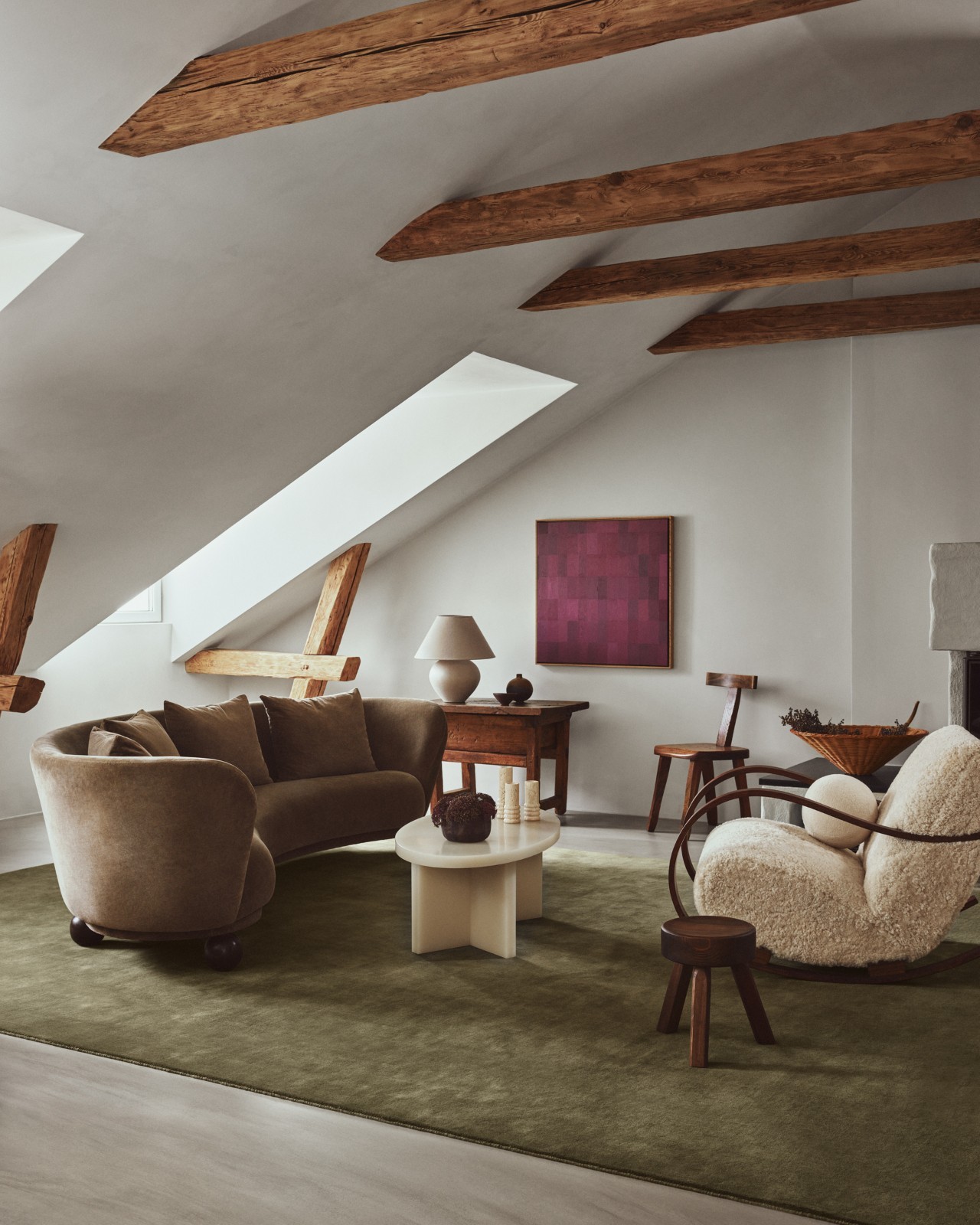 Nordic Knots Grand Moss Green Wool Rug Hand Tufted Luxury Olive Carpet