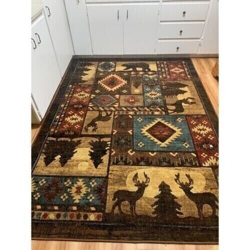 Large Southwest Area Rug Bears Adirondack Rustic Cabin Lodge Living Room 8×11