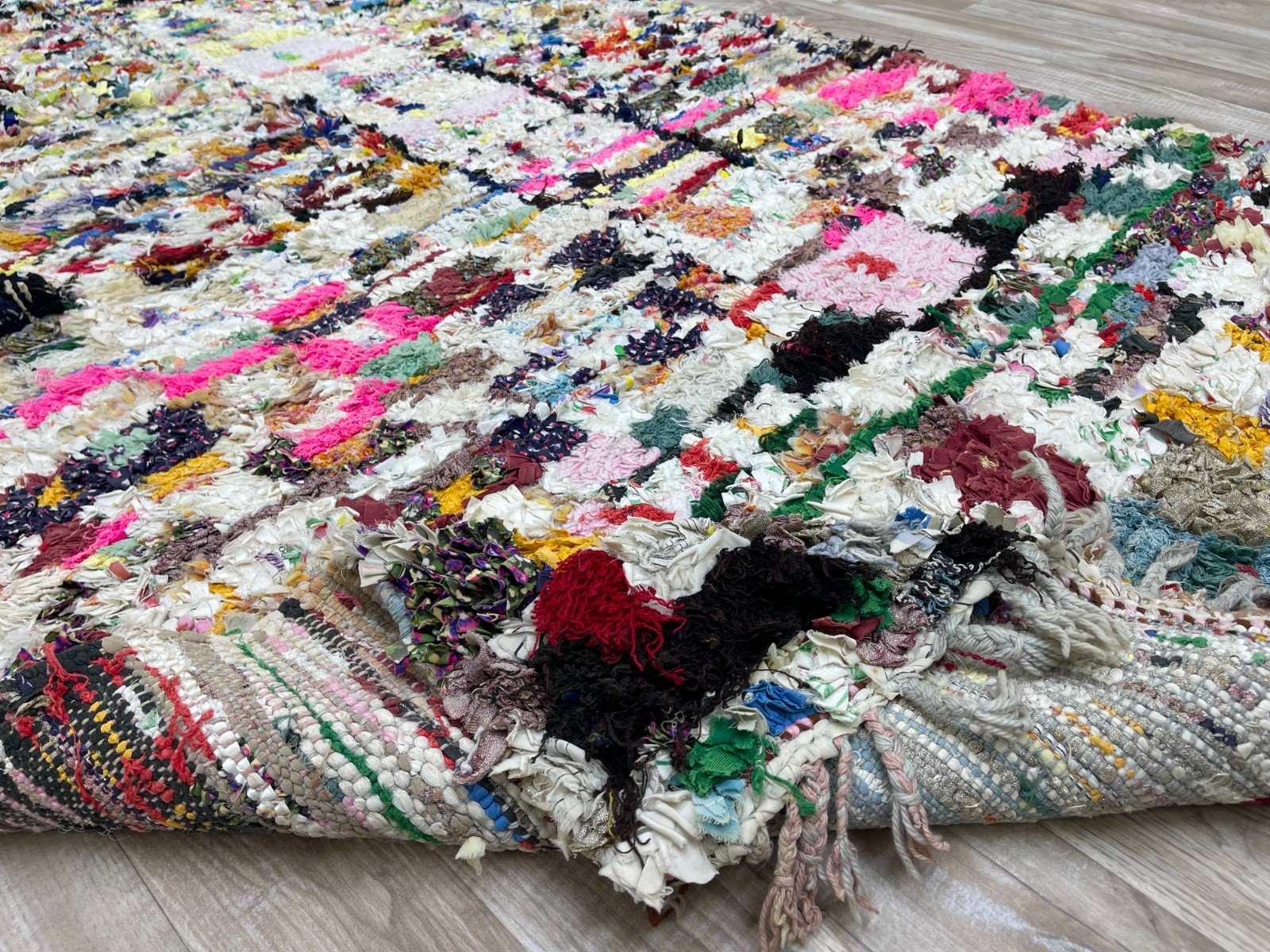 Vintage Moroccan Berber Runner Rug 3’8”x7’8” Tribal Boho Handmade Boucherouite