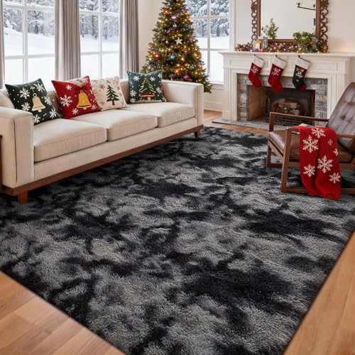5×7 Ft Large Shag Rugs for Bedroom Living Room 5′ x 7′ (Rectangular) Dark Grey