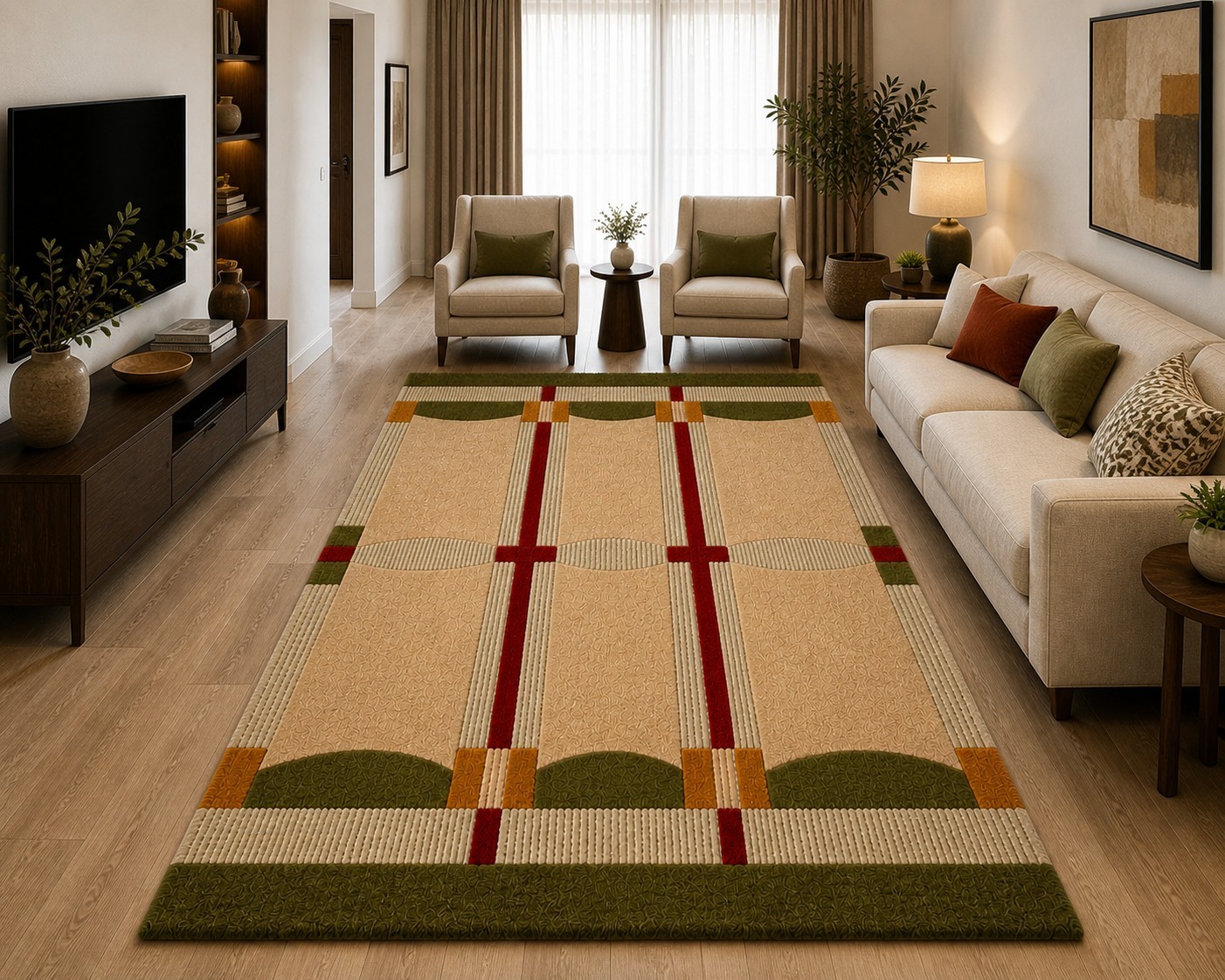 Linear Modern Geometric Hand Tufted 8×10 New NZ Wool Area Rug Living Area Carpet