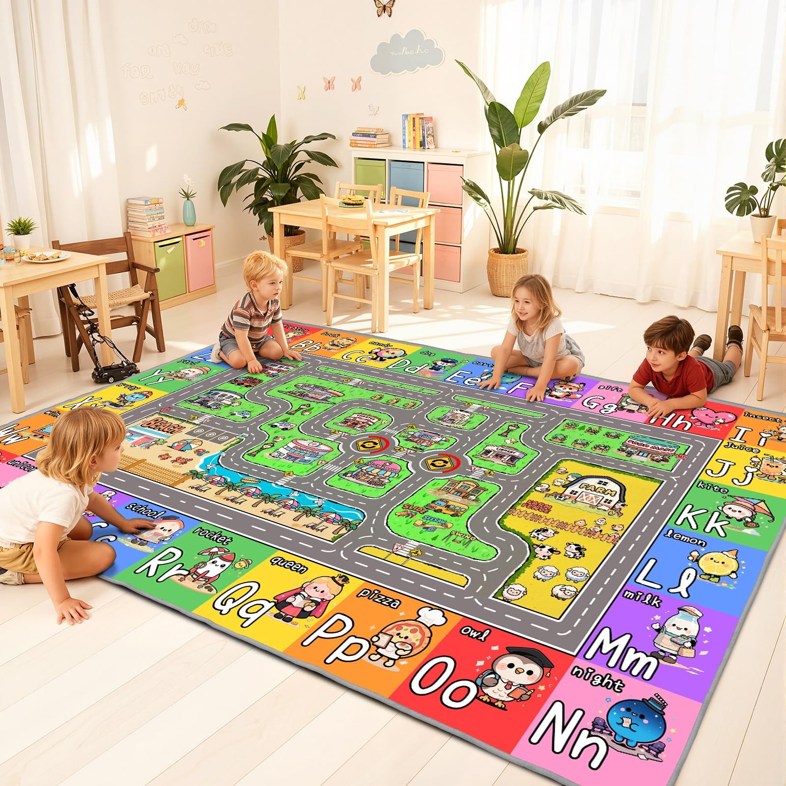 Tapete De Juego Con Diseno De Pista De Autos Y Alfabeto Estilo De Lujo