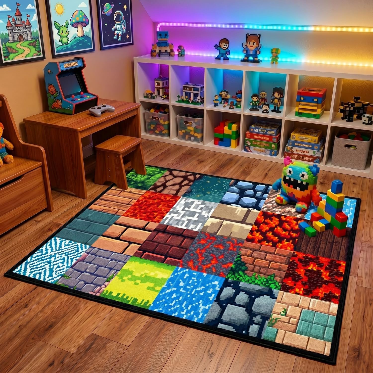 Game Room Rug – Video Game Decor for Boys Bedroom 2’5”X4′ Block Theme Carpet Ga