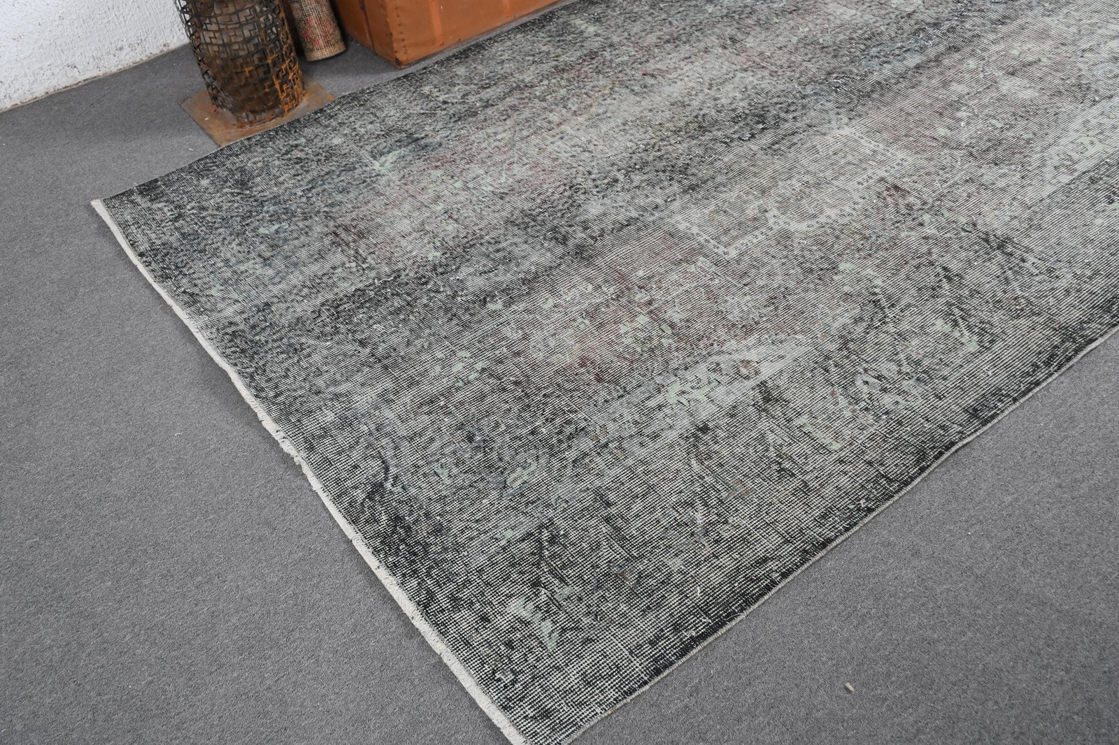 5,3×7,5 ft Area Turkish Vintage Rug, Gray Patchwork Wool Rug