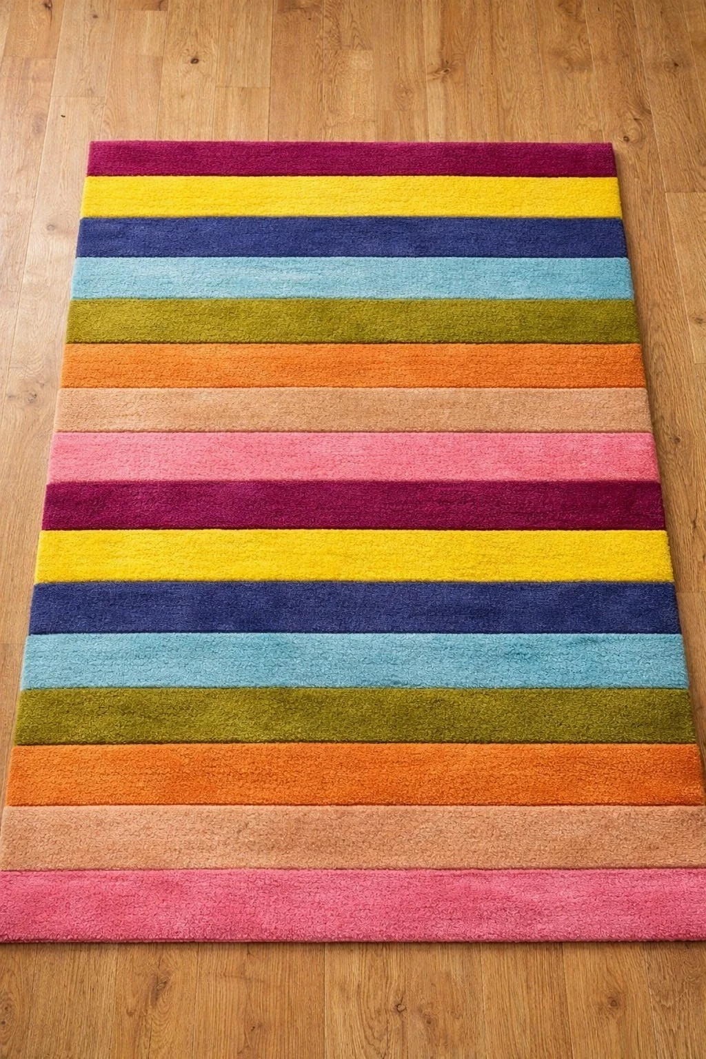 Striped Hand Tufted Colorful Wool Rug Modern Vibrant Multi Color Carpet Home
