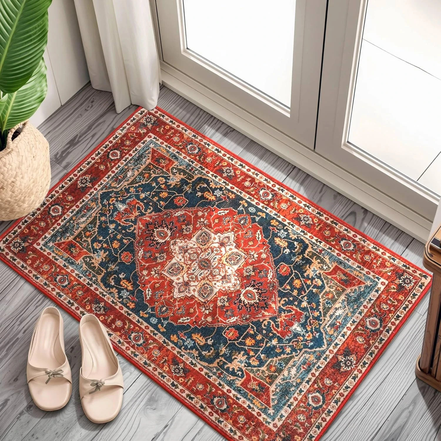 Area Rug 2×3 Floral Vintage Rugs, Indoor Entrance Door Mat Small Washable Rugs,