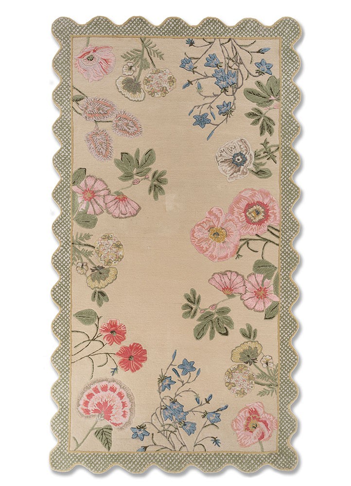 Linen white/pale lime hand tufted Rug floral and tropical for home decor rugs