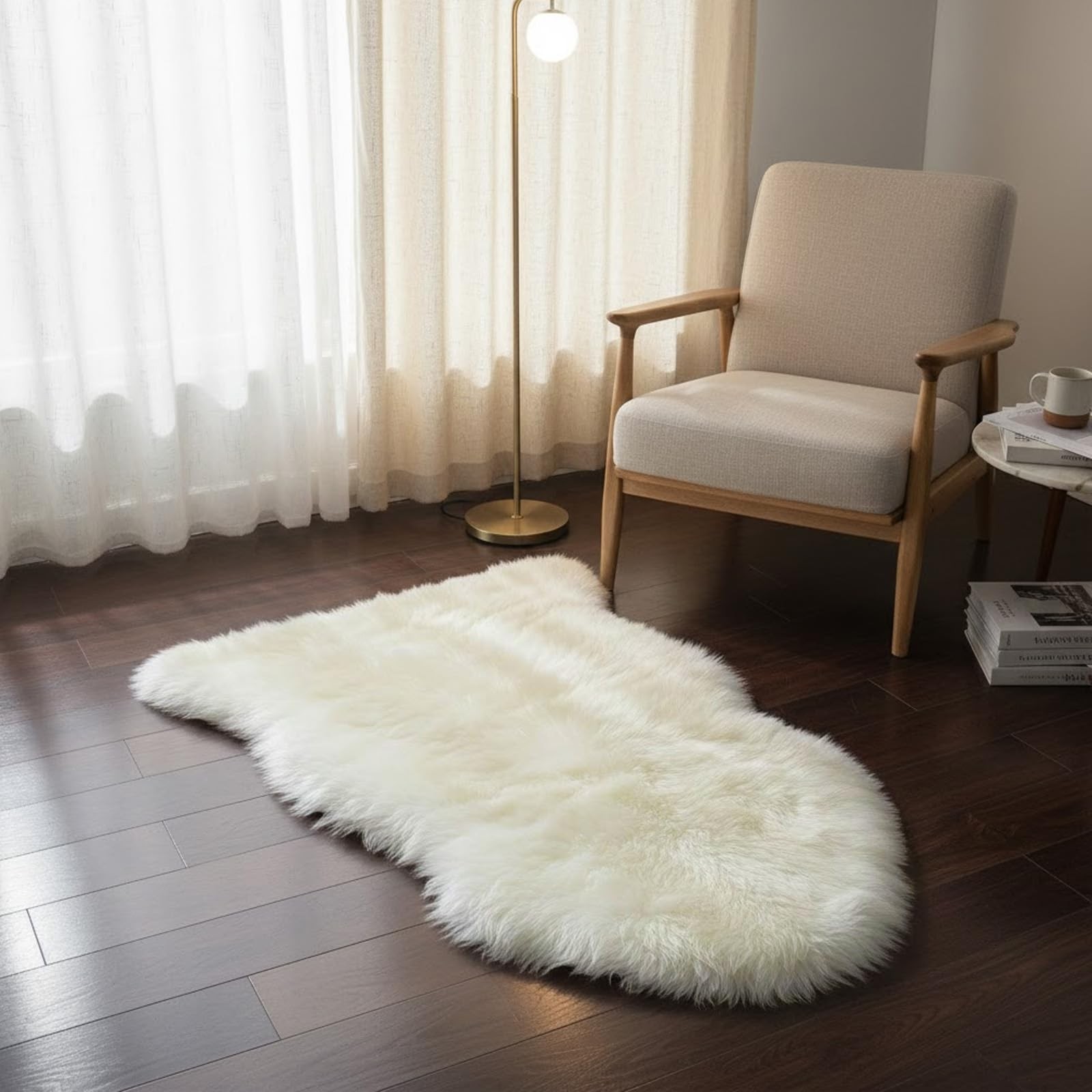 RZLWOOL Genuine Sheepskin Rug New Zealand Fluffy Lambskin Rug, Natural Luxury