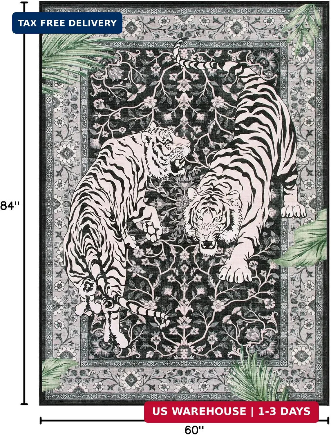 Moynesa Tiger 5×7 Area Rugs, Boho Washable Rugs for Living Room, Vintage Soft Di