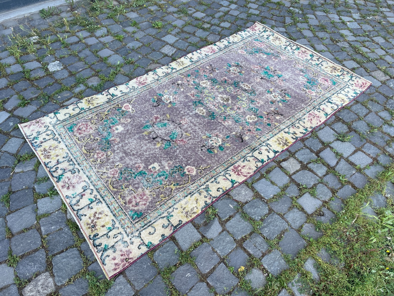 Bohemian Area Rug Handmade Wool Rug Turkish Vintage Traditional Rug 3,5 x 6,5 ft