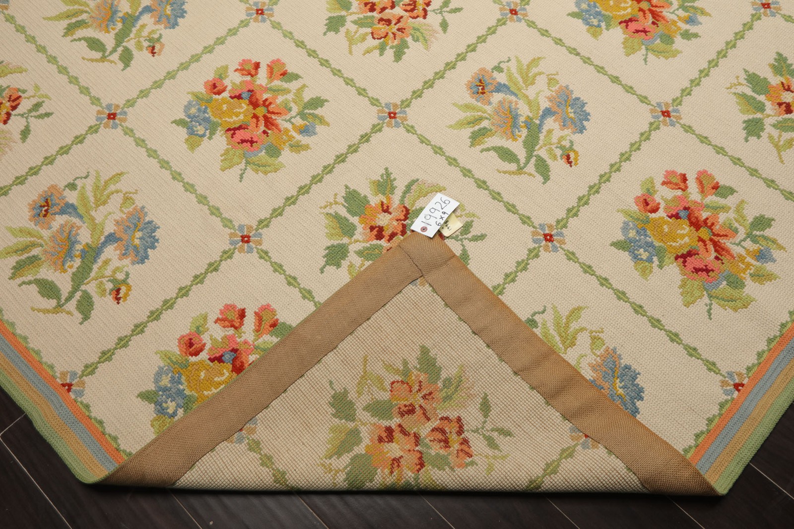6×9 Hand Woven Wool Ivory French Needlepoint Flatweave Traditional Floral Rug