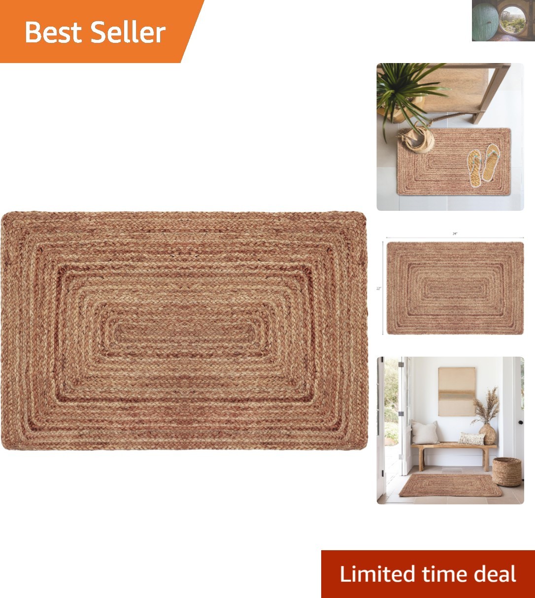 Eco-Friendly Jute Door Mat – Durable Reversible Area Rug, 22×34, for Cozy Living
