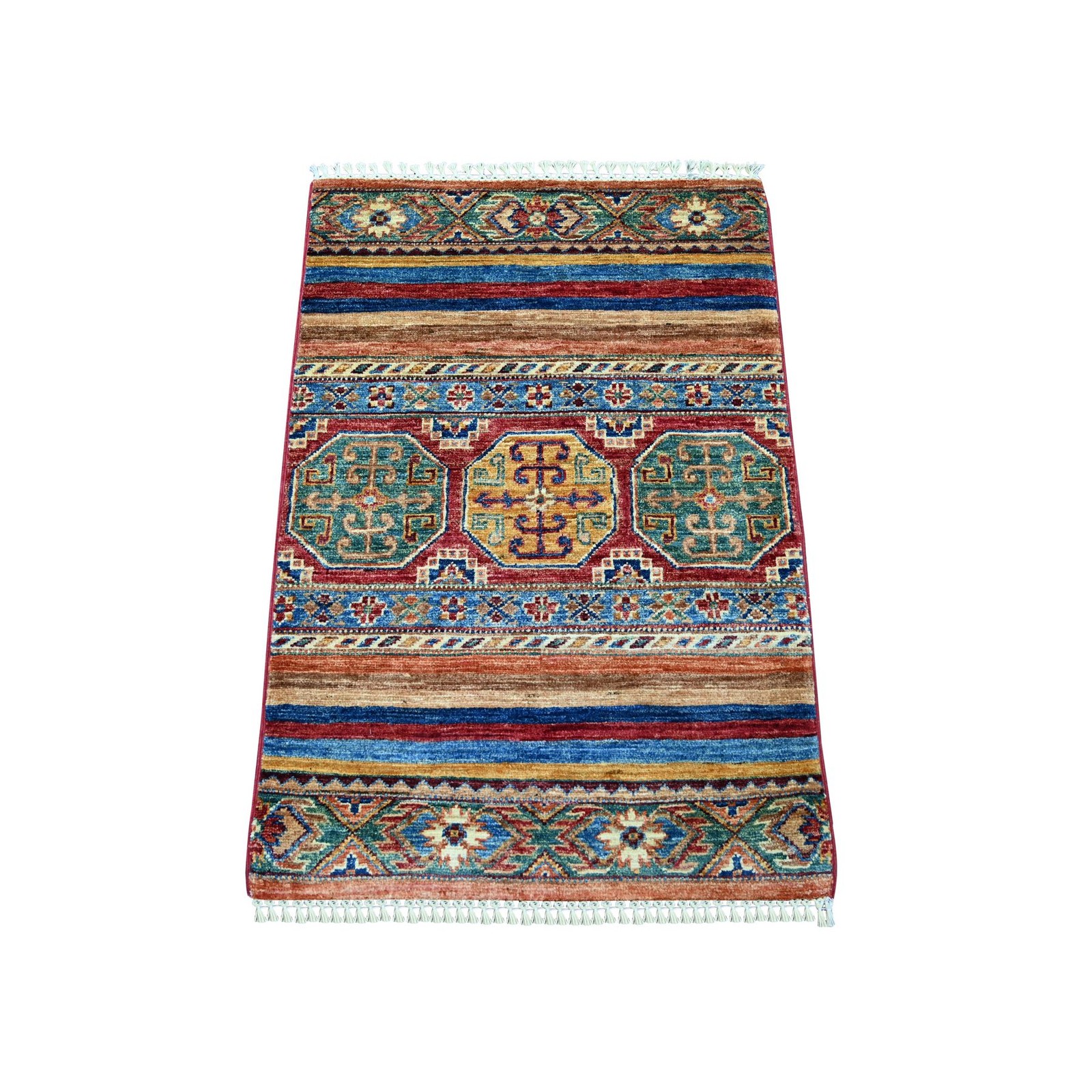 2’x3’1″ Colorful Afghan Super Kazak Hand Knotted Pure Wool Mat Rug 21729