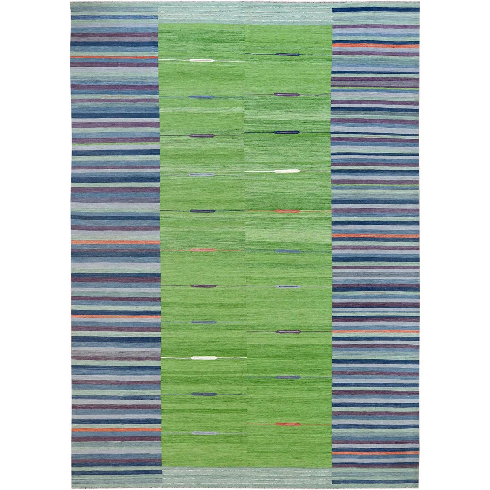 10’4″x14’2″ Flat Weave Kilim Stripe Design Wool Hand Woven Over Size Rug R60097