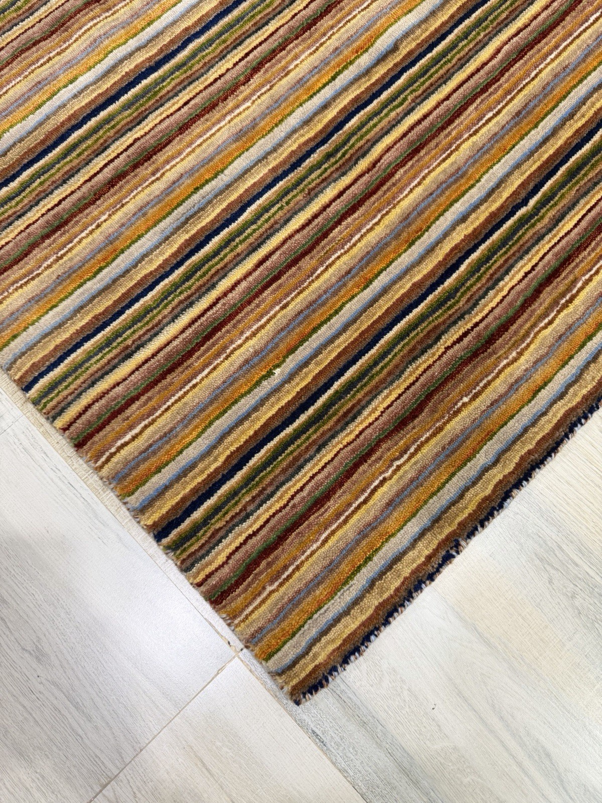 Striped Handmade 100% Wool Rug 6×8 ft Multicolored Loom Knotted