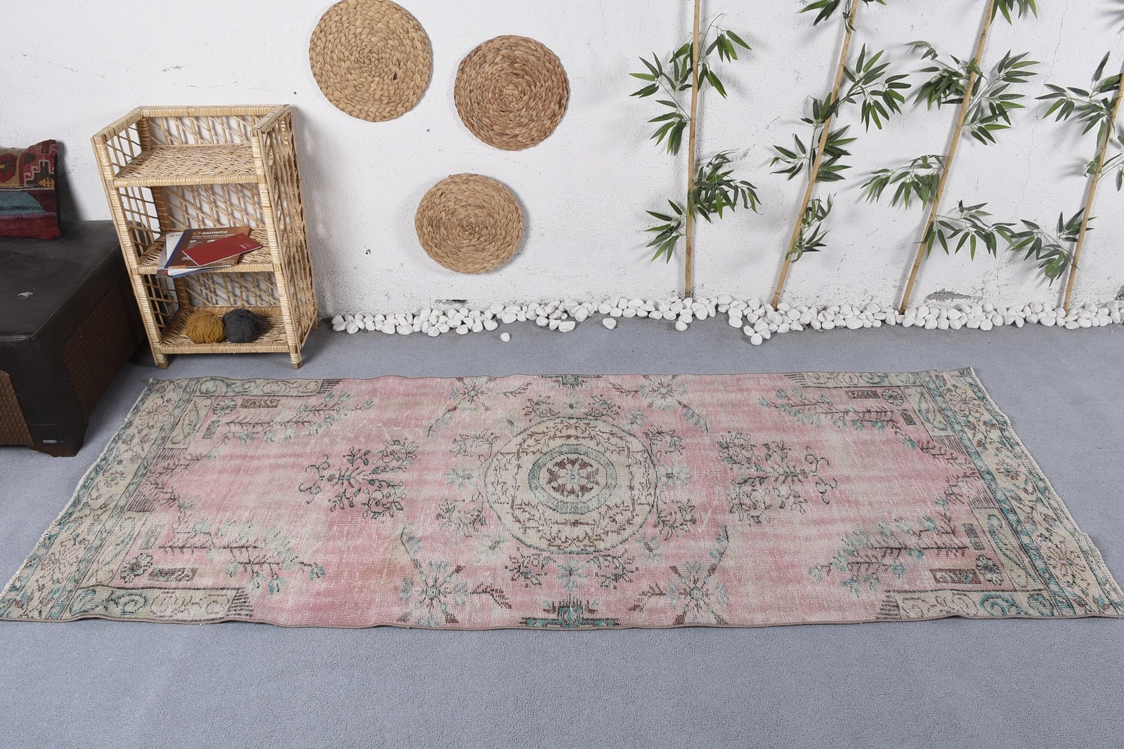 Turkish Area Rug 3,5×8,7 ft (107×264 cm), Pink Oriental Vintage Rug