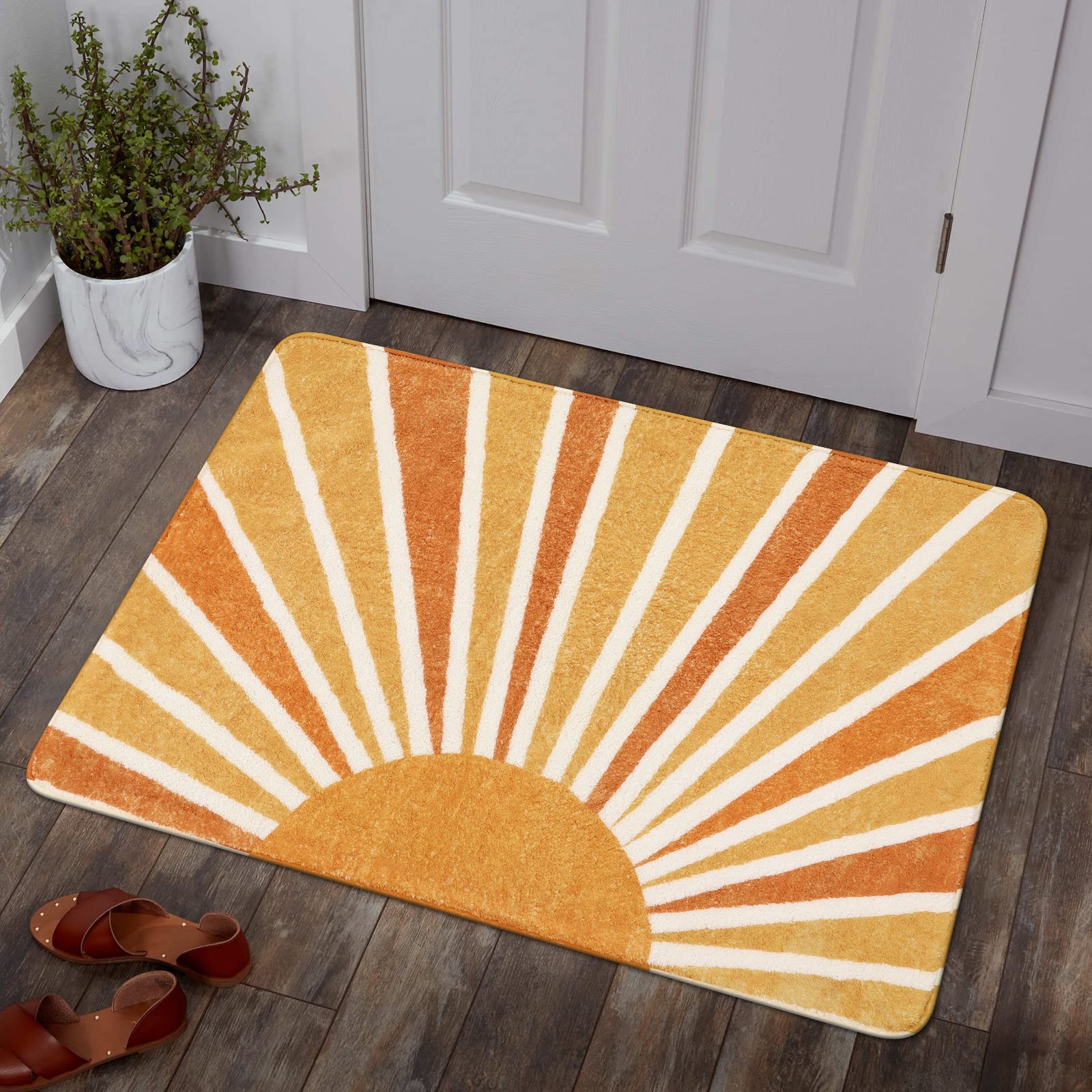 Boho Sun Print Area Rug – 2×3 Small Washable Rug Modern Abstract Non-Slip Are…