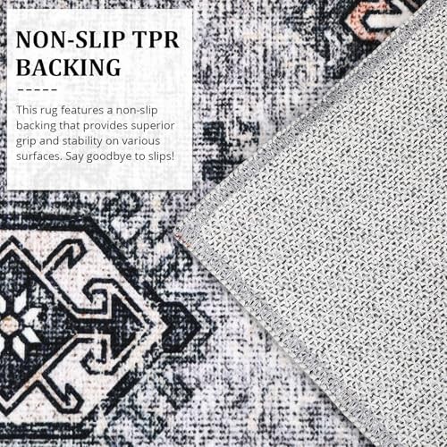 Vintage Area Rug 4×6 – Kid & Pet Friendly, Floral Print Machine Washable