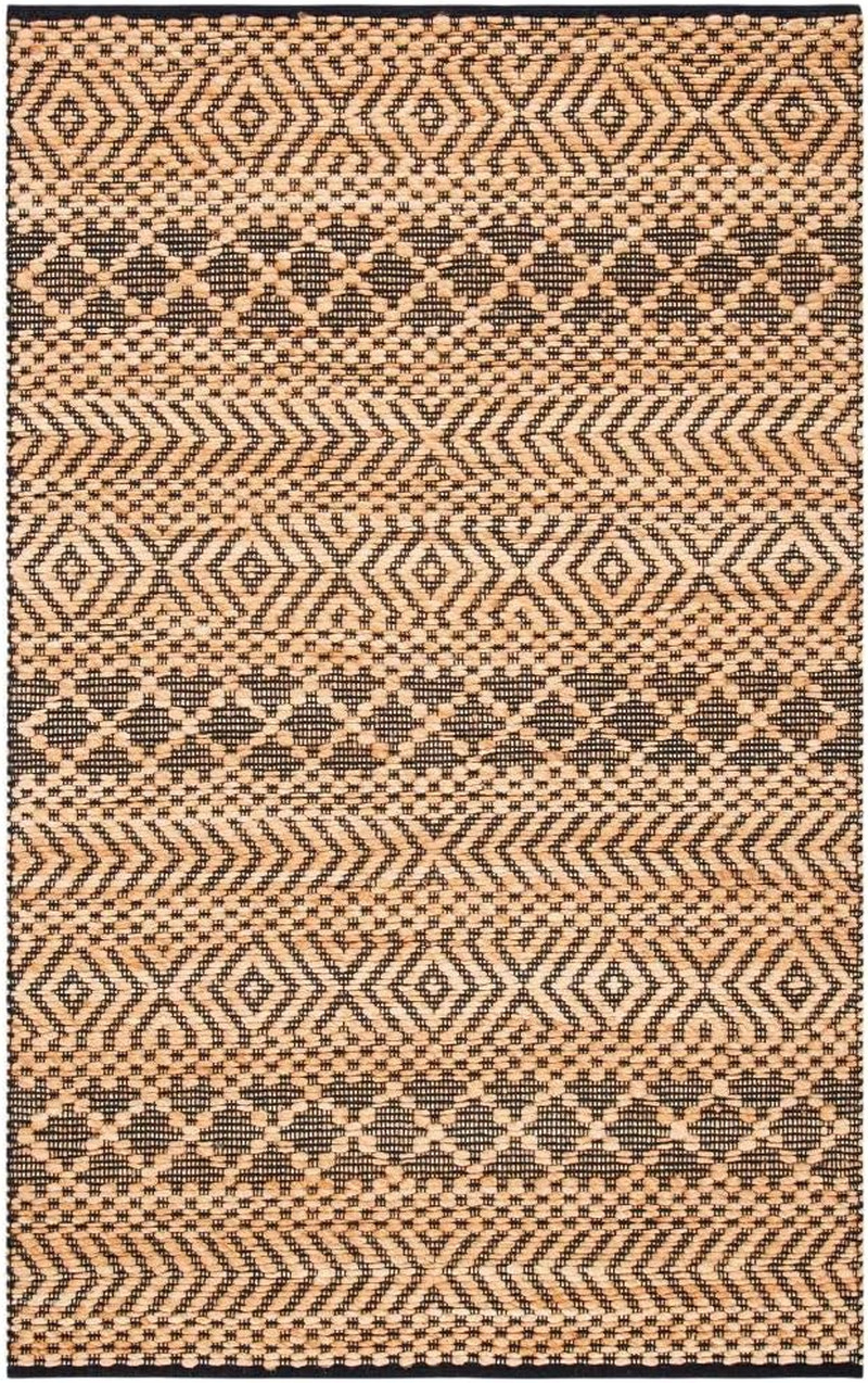 Handmade Jute Area Rug 8×10 – Boho Kilim Design in Natural & Black