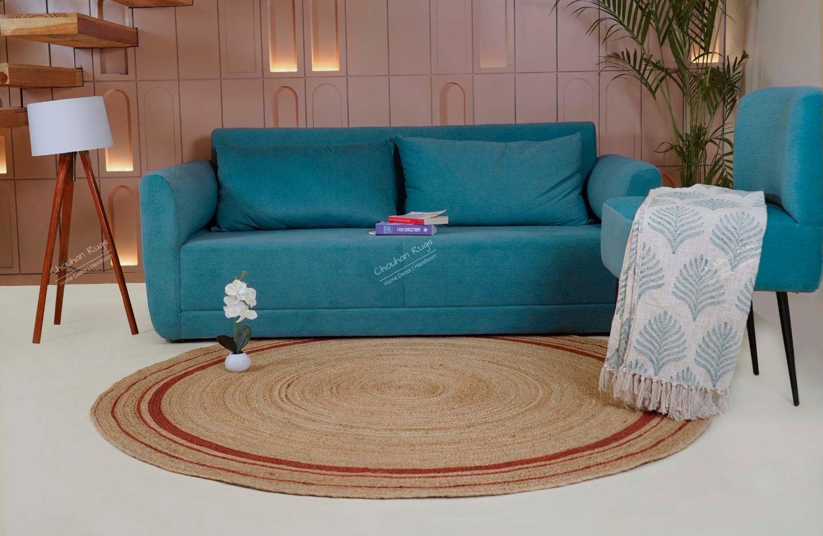 Natural Farmhouse Area Rug with Red Border Living Room, Bedroom, Home decor rug