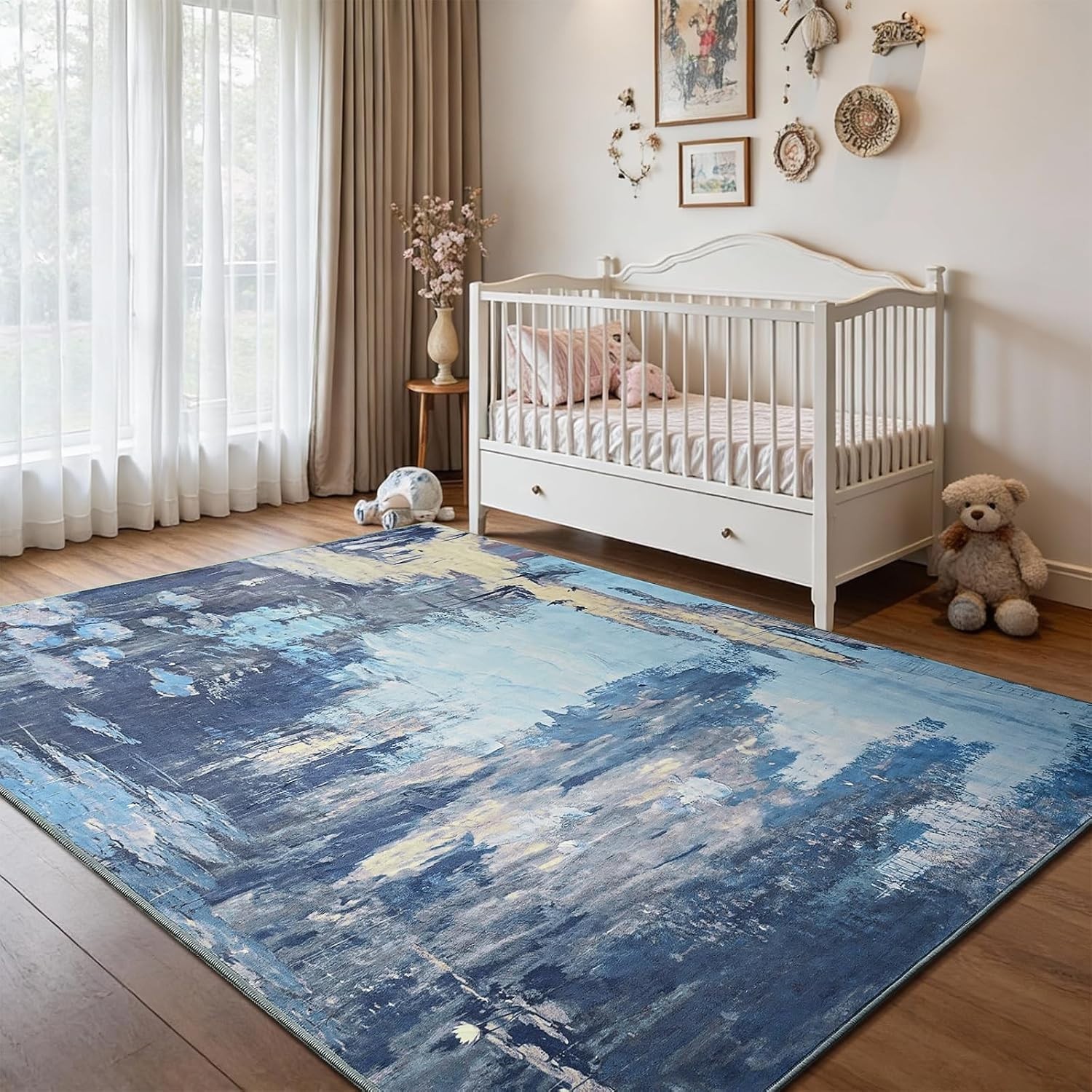 ULTSOFE 5×7 Area Rugs for Living Room, Washable 5′ X 7′ (Rectangular), Blue