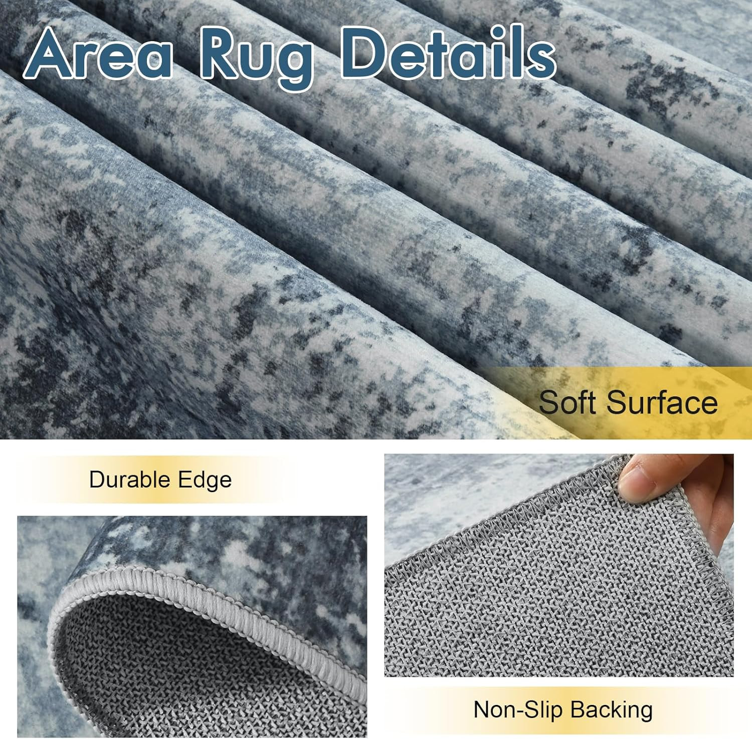 5×7 Modern Blue Abstract Area Rug Washable Non Slip Carpet Living Room