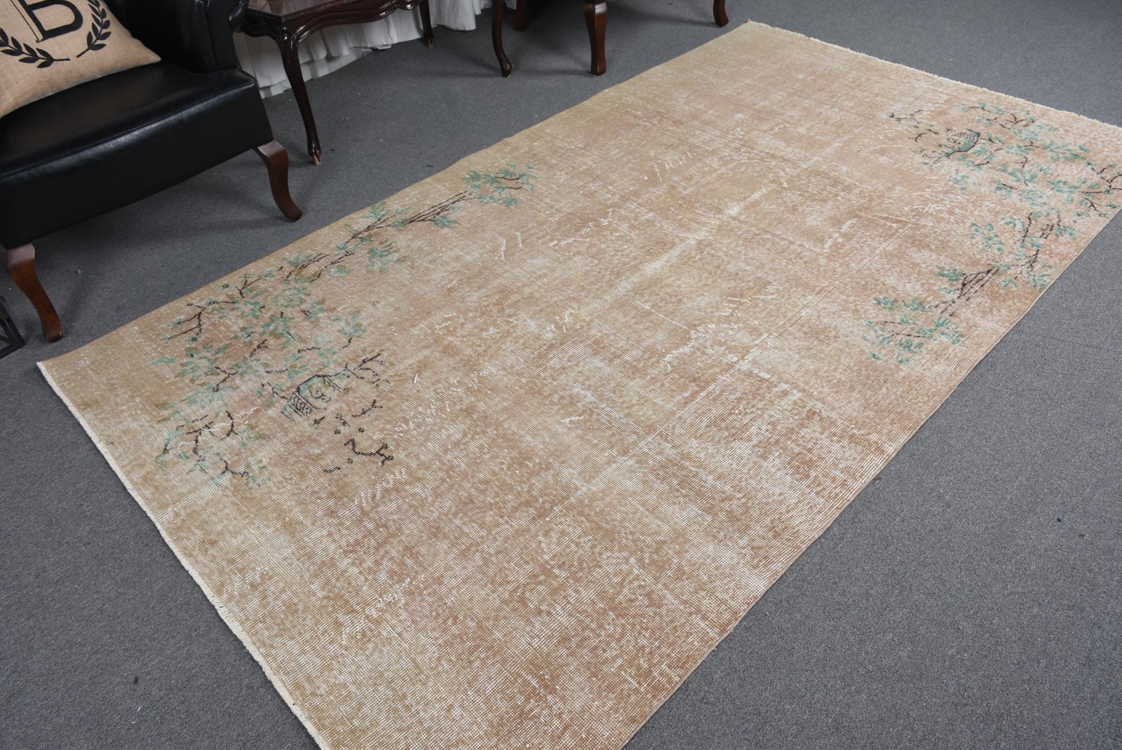 Turkish 5,2×9,3 ft Rug, Large Vintage Rug, Brown Green Handmade Rug