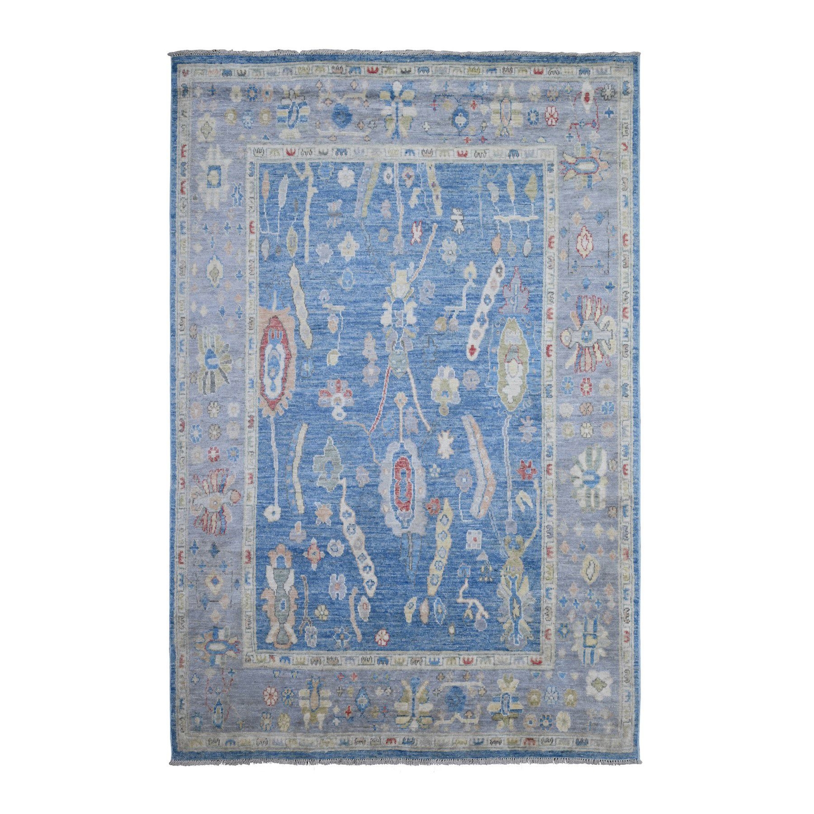 5’9″x8’10” Lapis Blue VIllage Medallions Angora Oushak Oriental Rug R88799
