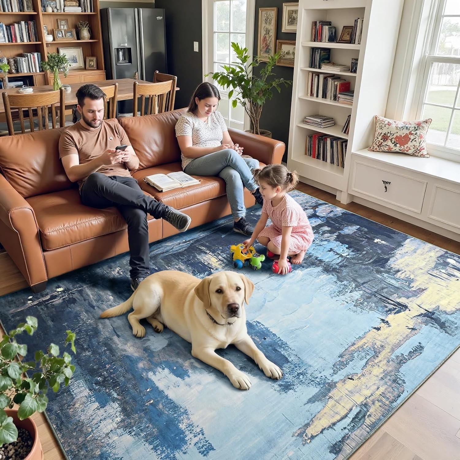 ULTSOFE 5×7 Area Rugs for Living Room, Washable 5′ X 7′ (Rectangular), Blue