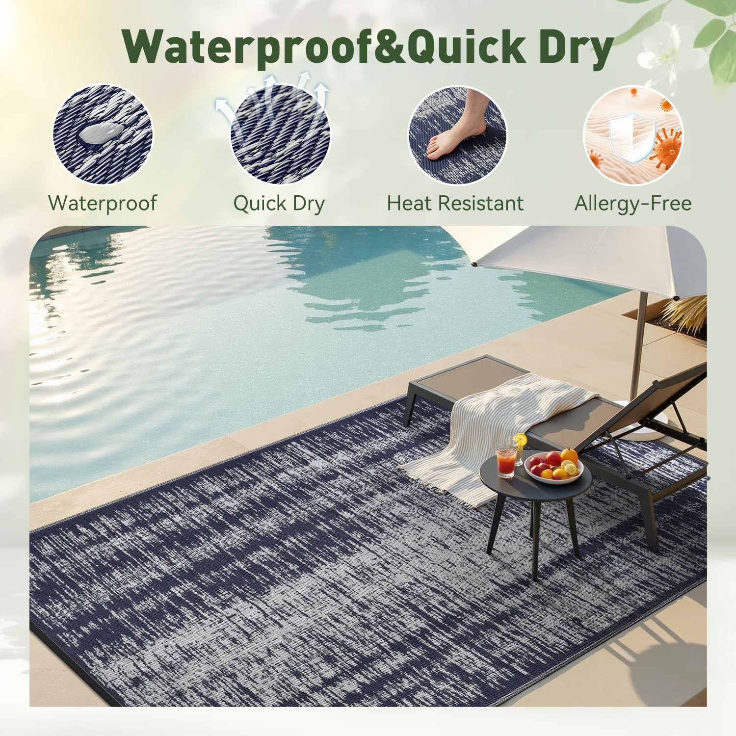 Outdoor Rug Waterproof 5×8 ft Outdoor Patio Rug Mat Reversible Plastic Straw …