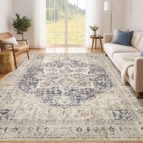 Area Rug Living Room Rugs – 5×7 Washable Boho Rug Vintage Oriental Distressed