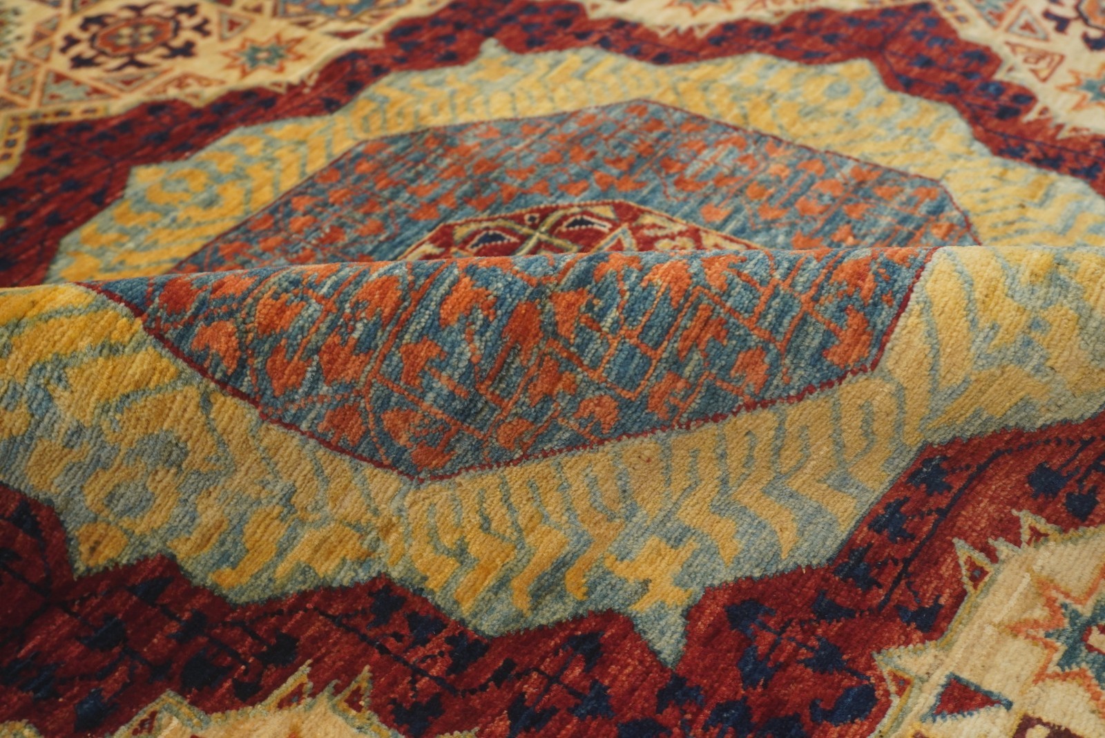 3×4 ft Ivory Beige Mamluk Afghan Hand Knotted Wool Medallion Rug