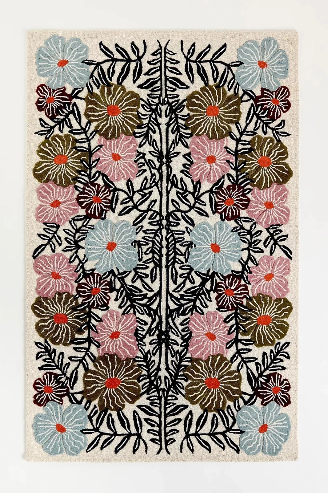 Hand Tufted Wool Floral Rug Colorful Modern Botanical Carpet for Living Room