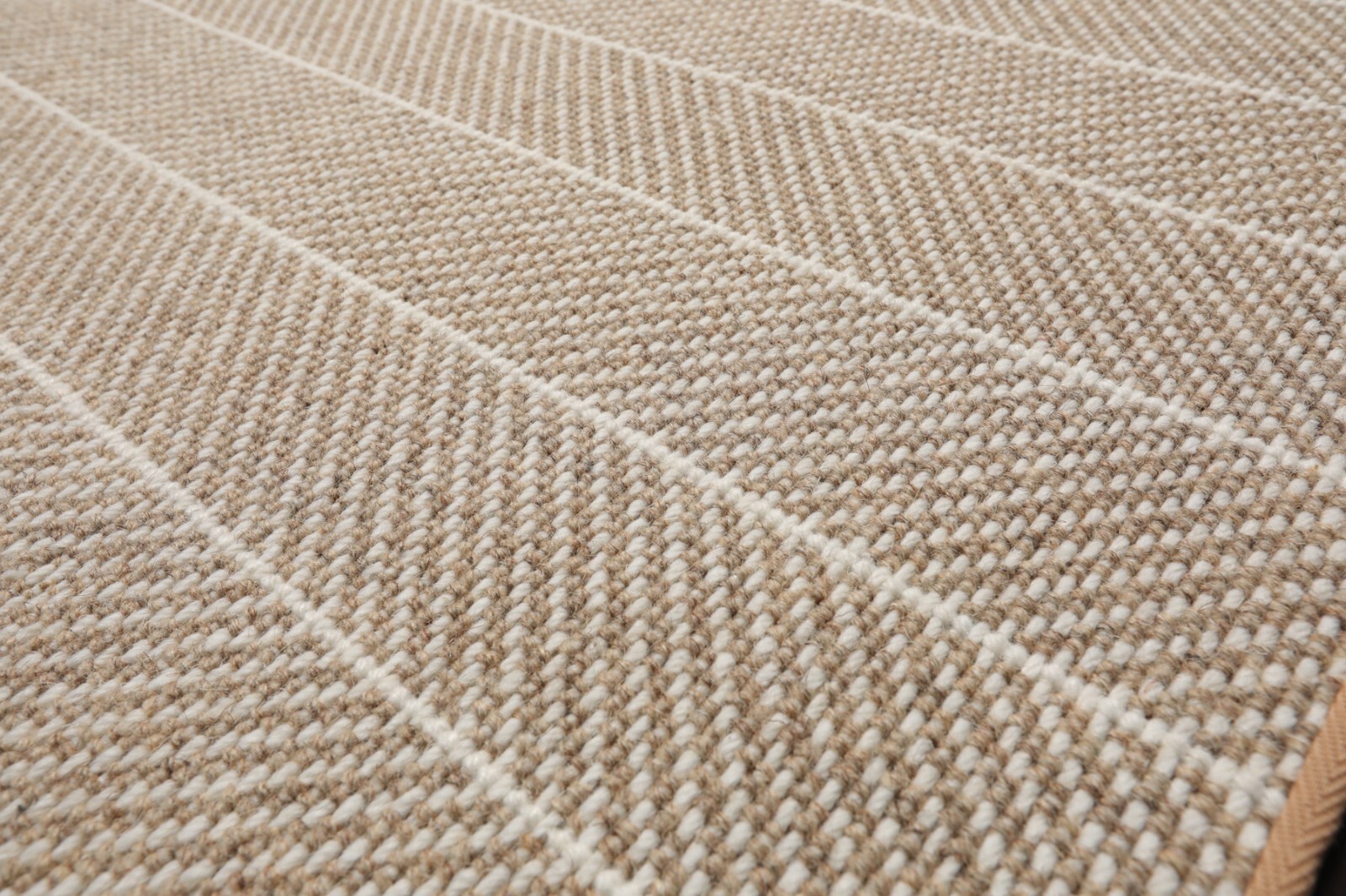 LoomBloom Multi Sizes Tan Hand Woven Flatweave Herringbone New Zealand Wool Rug