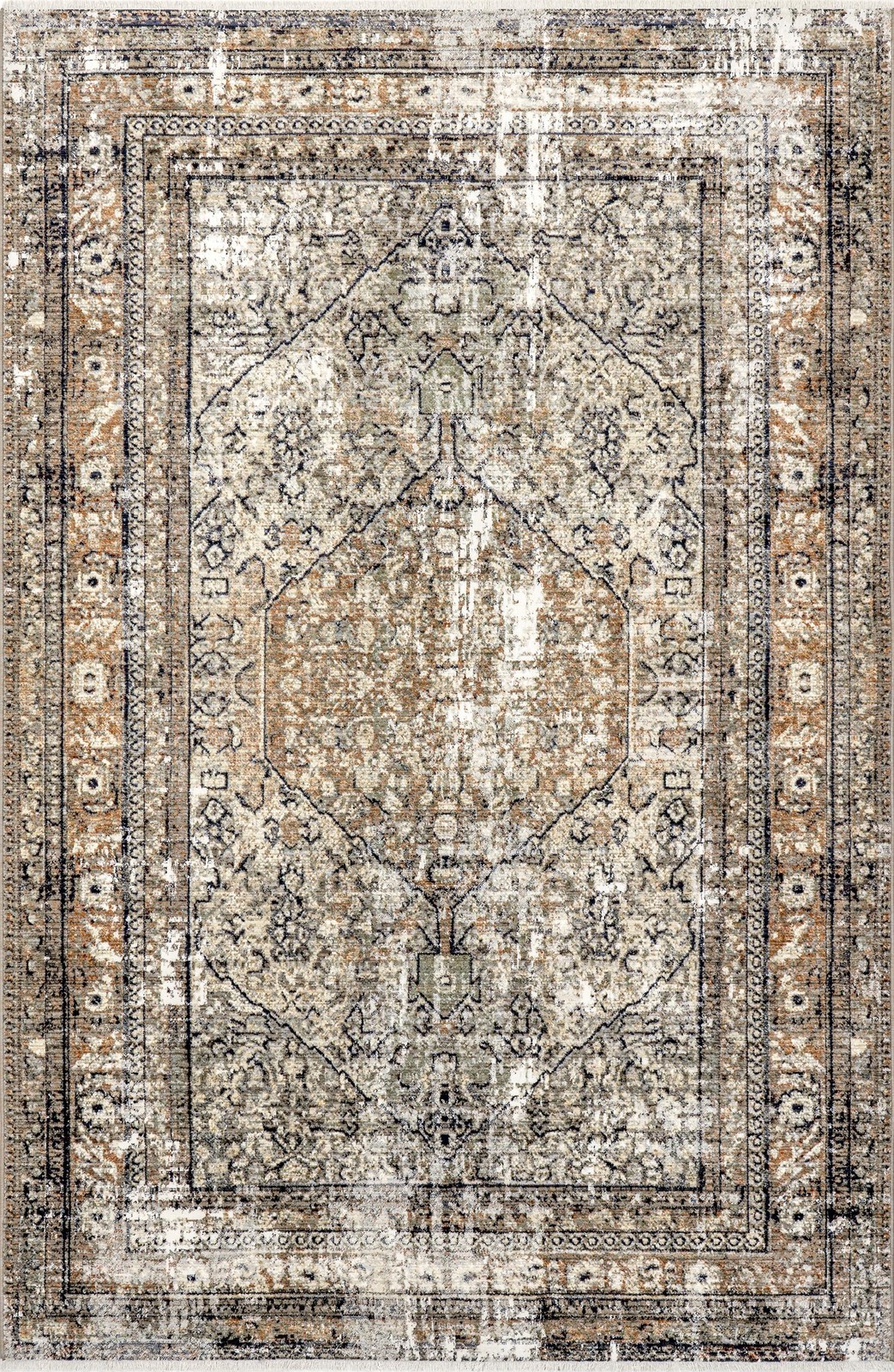 Nuloom Fringed Performance Charvi Beige/Ivory, 5’3″ x 7’7″, Distressed
