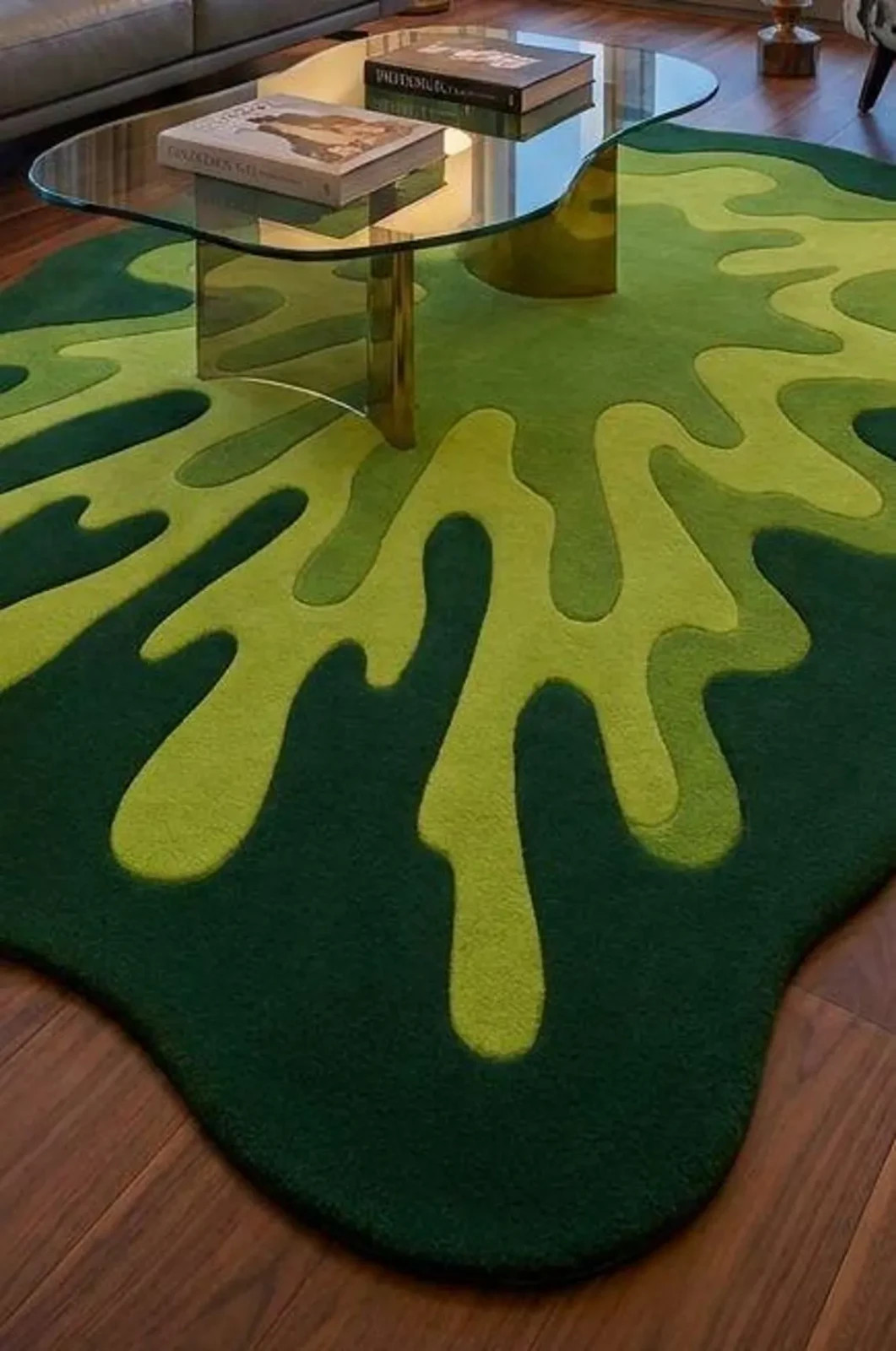 Hand Tufted Abstract Rug, Organic Wavy Area Rug, Modern Moss Shape Carpet.