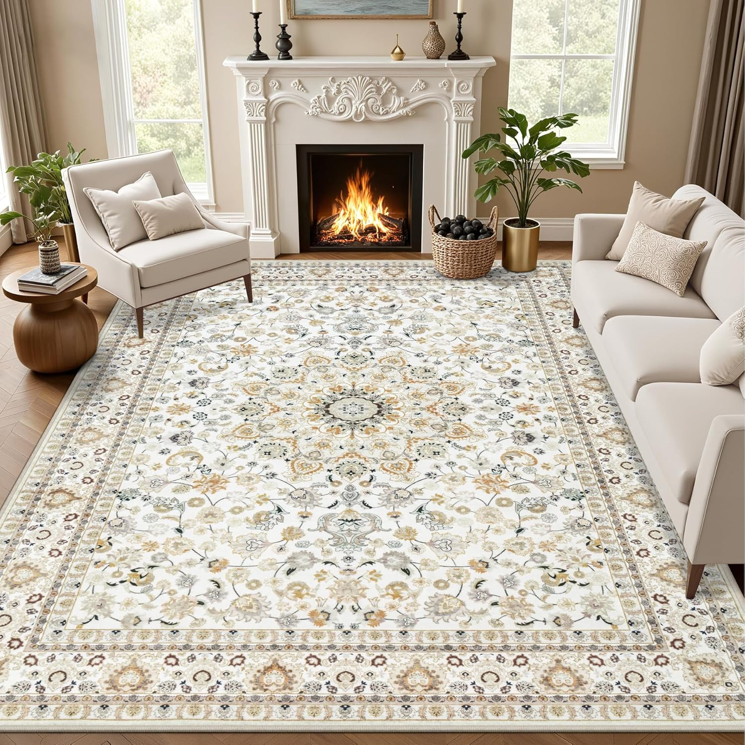 8X10 Area Rugs for Living Room: Washable Rug Soft Vintage Boho Carpet Indoor Flo