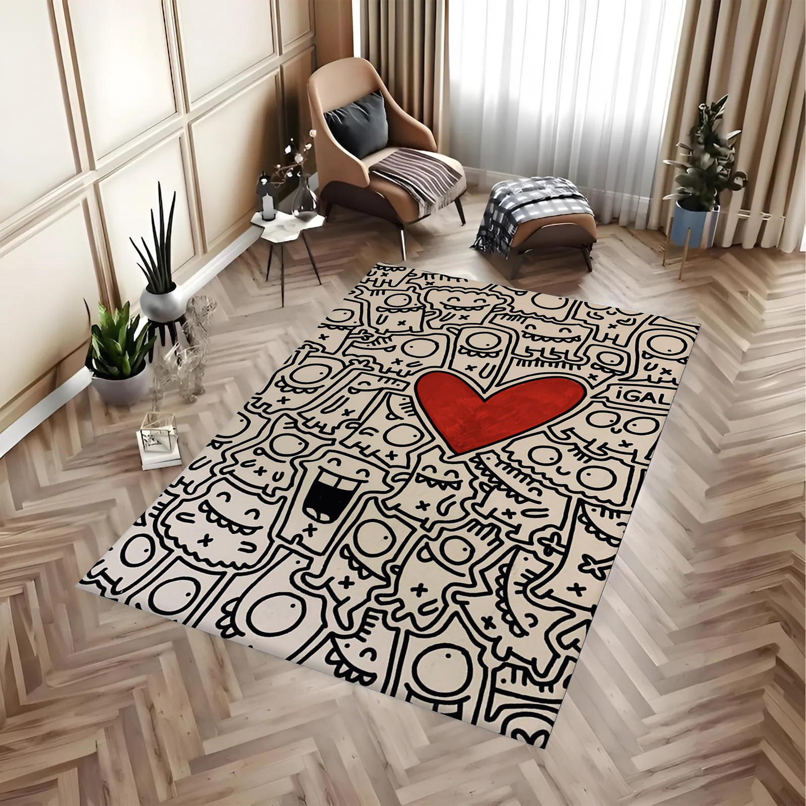 Doodle Art Cartoon Pattern Area Rug | Pop Art Modern Home Decor