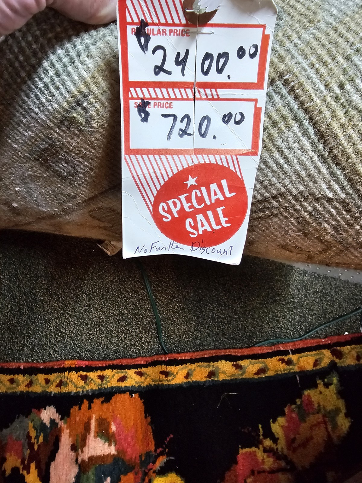 Indo Oushak rug hand knotted wool India pale green tan yellow beige 6.4×9