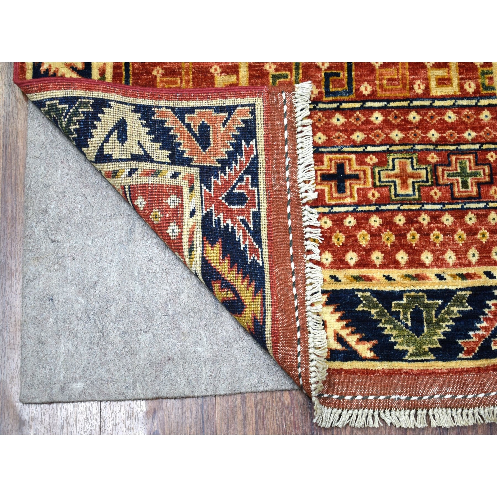 2’8″x9’7″ Red Wool Afghan Ersari Geometric Design Hand Knotted Runner Rug R56929