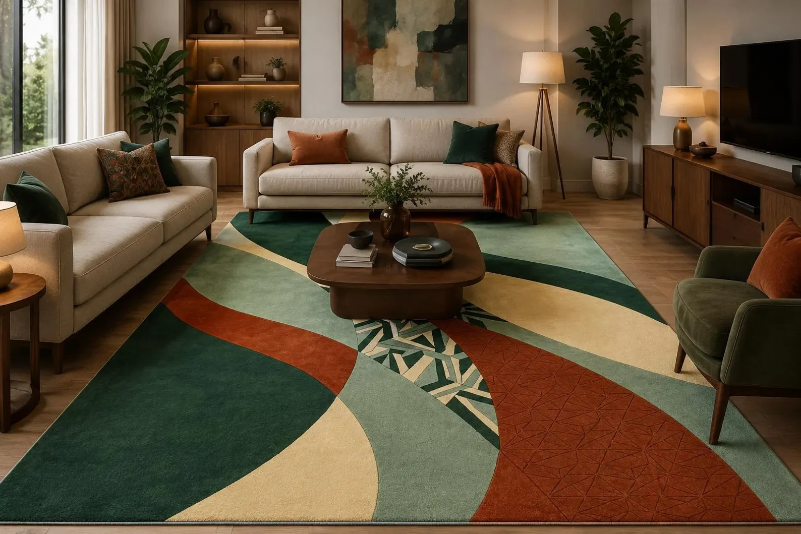Modern Abstract Area Rug, Handmade Tufted Wool Rug, Luxury Living Room Carpet