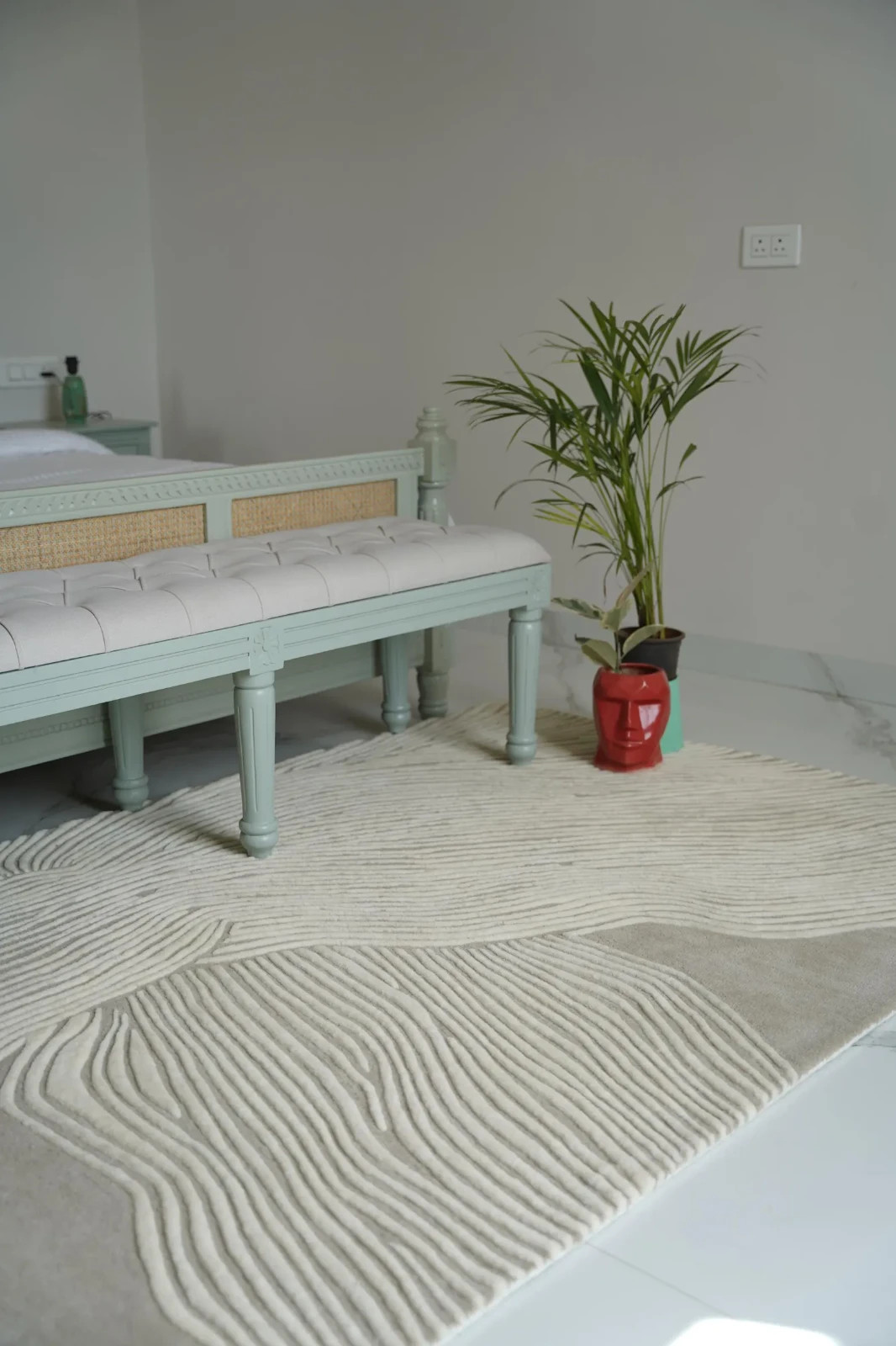 New Handmade Tufted Wool Rug | Neutral Abstract Area Rug | Modern Carpet
