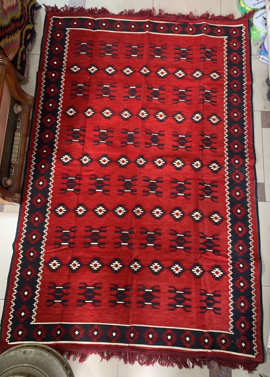 NEW ALBANIA KOSOVA ARTISAN KILIM CARPET RUG-MULTICOLOR-COTTON-180 CM X 117 CM