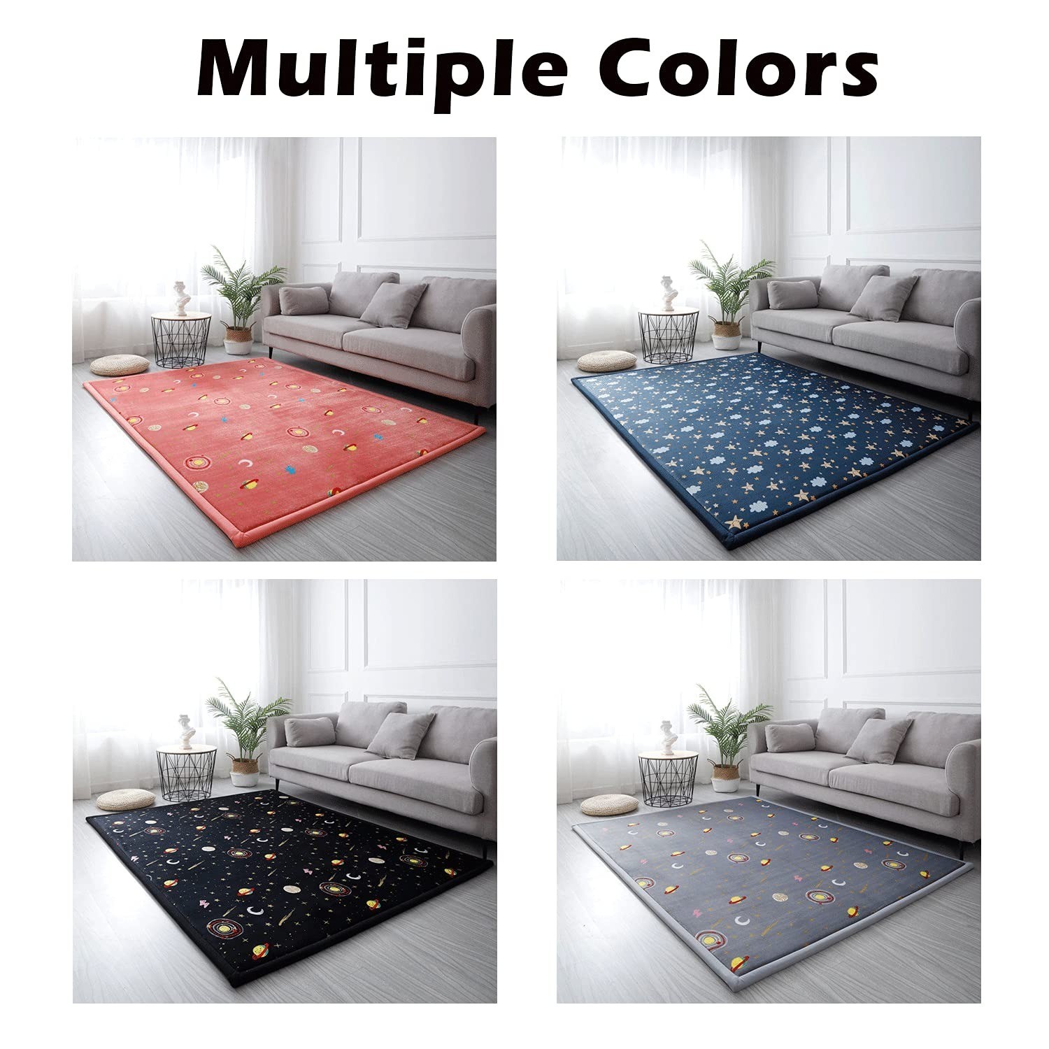 Coral Velvet Area Rug – 1″ Thick Memory Foam Play Mat – Astral Gray 4’11″x4’11”