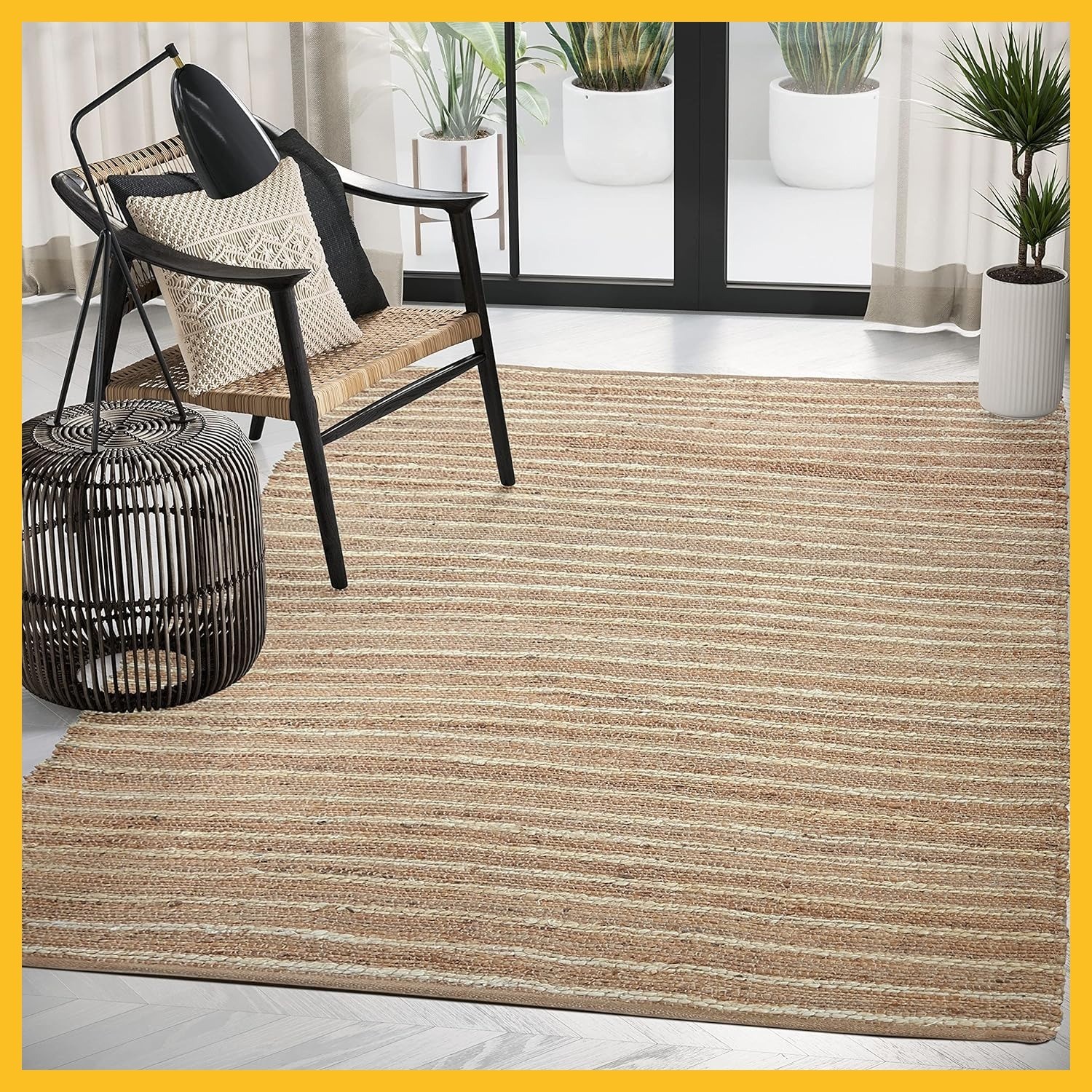 All-Natural Jute Area Rug 6′ x 9′ Textured Beach Coastal Bohemian Farmhouse
