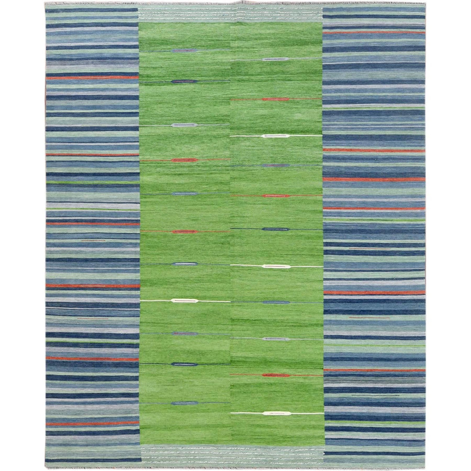 8’3″x10’1″ Hand Woven Stripe Design Flat Weave Kilim Wool Reversible Rug R60094
