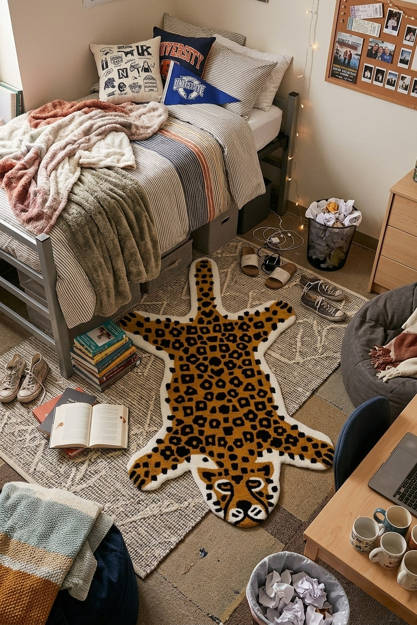 Handmade Leopard Print Wool Rug – Tufted Animal Shaped Accent Area Carpet Decor