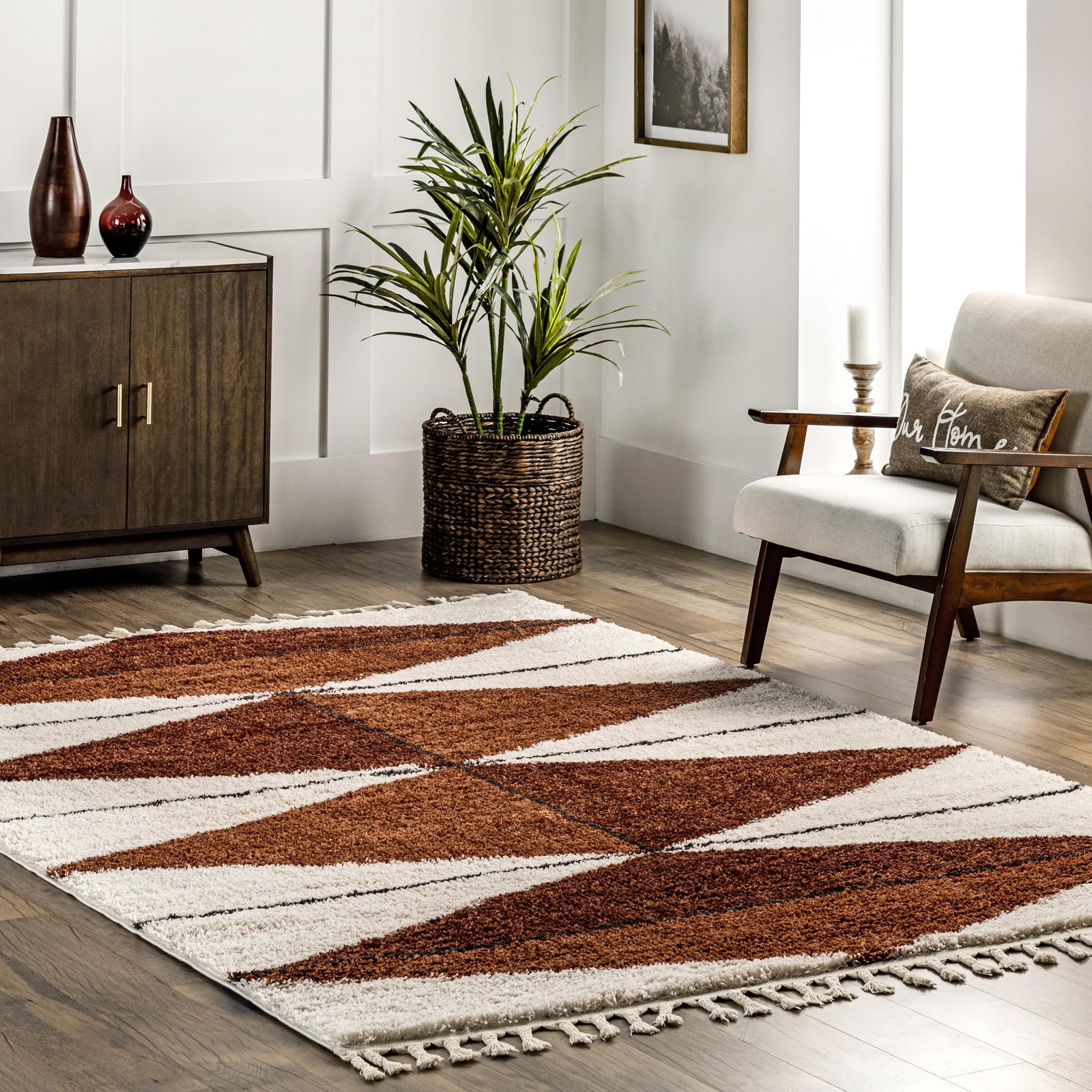 Nuloom Kali Shaggy Diamond Tassel Area Rug – 3X5 Accent Shag Rug