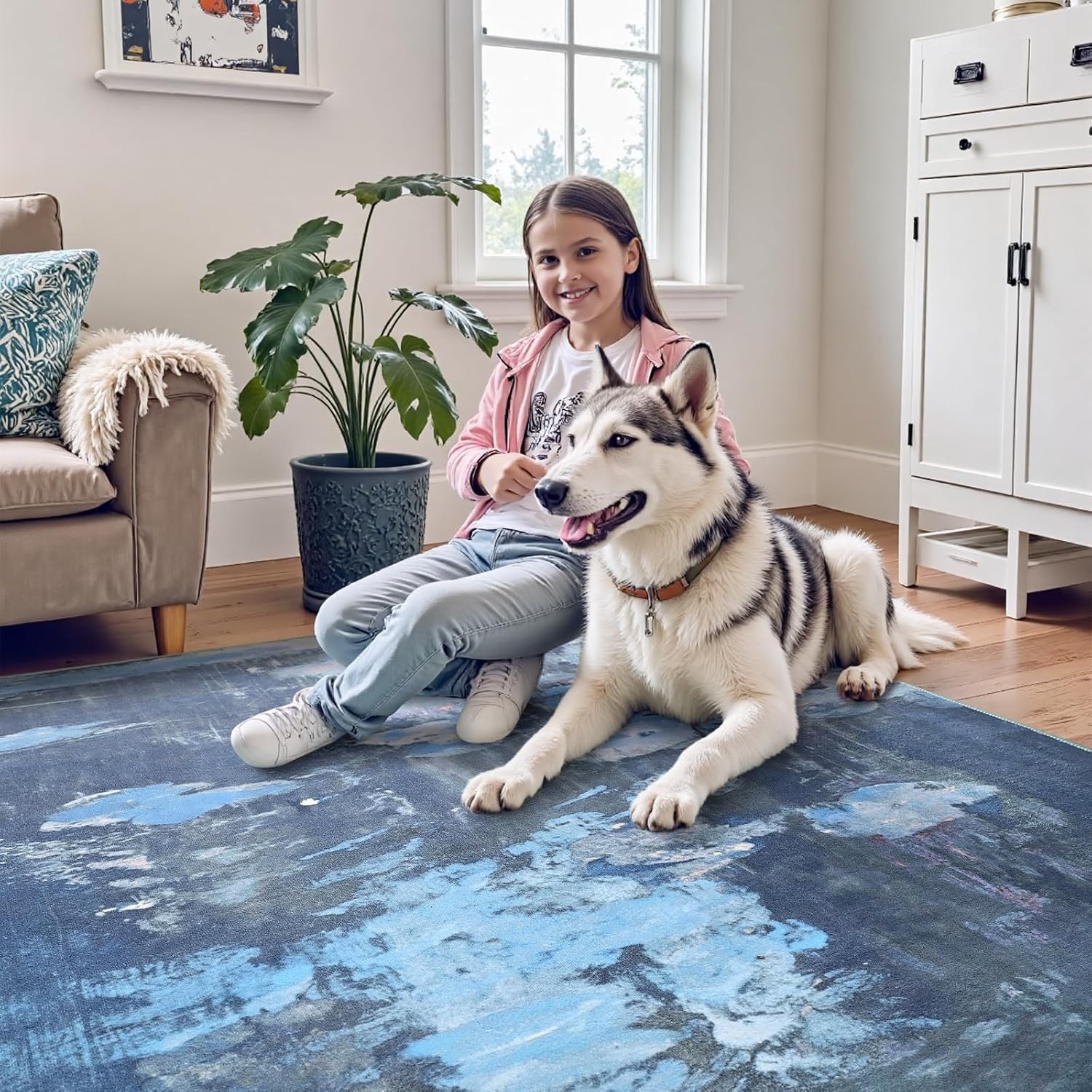 ULTSOFE 5×7 Area Rugs for Living Room, Washable 5′ X 7′ (Rectangular), Blue